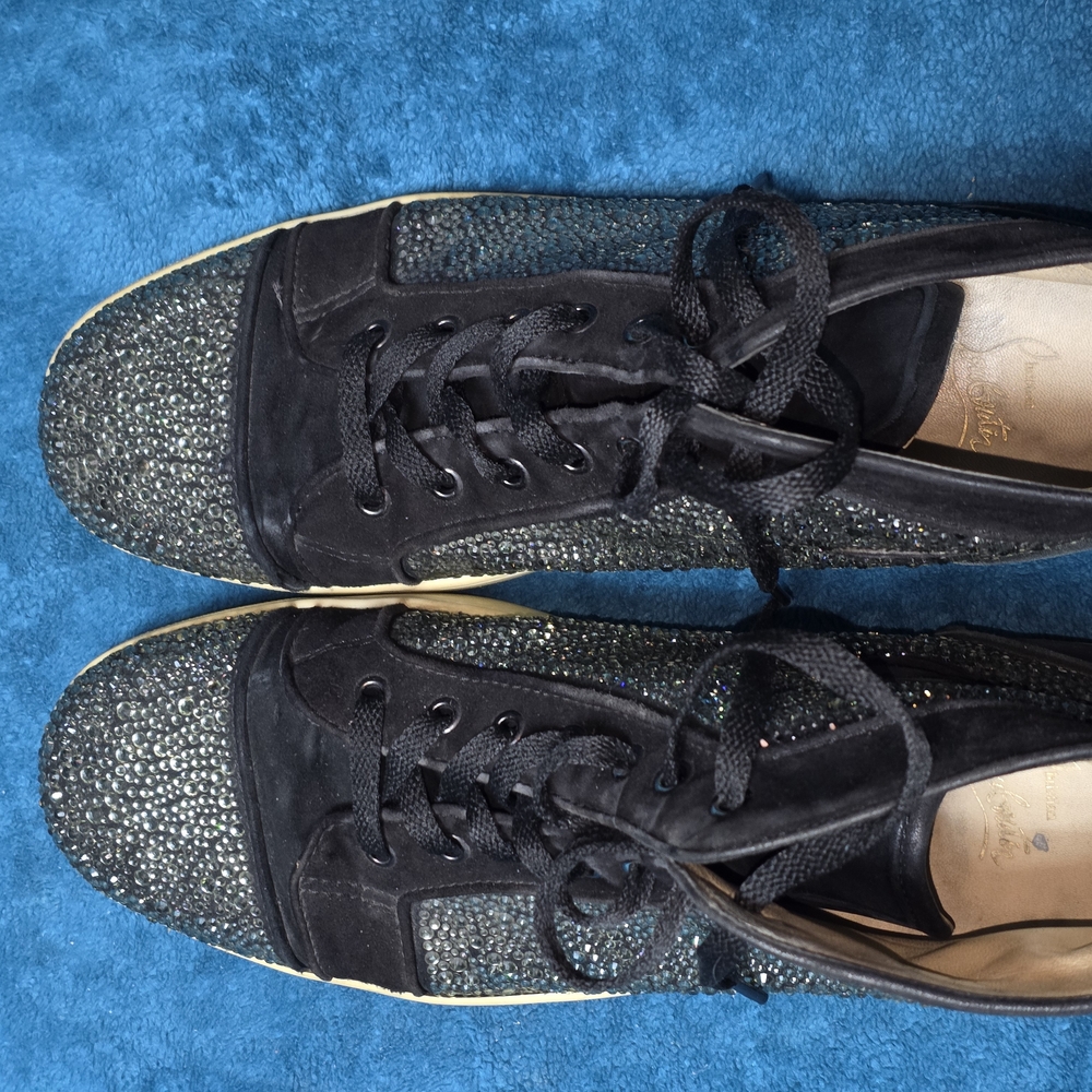 Christian Louboutin Black and Silver Sparkle Sneakers